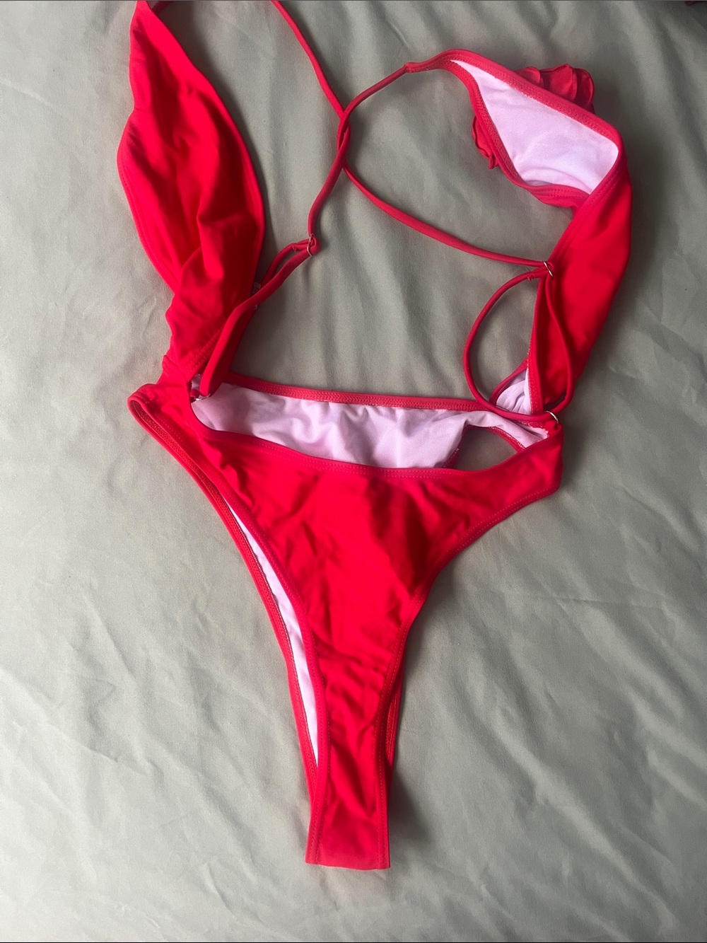 SHEIN Hot Red One-Piece Swimsuit with Flower Accent - Picture 5 of 5